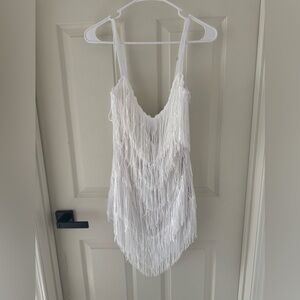 Sequin Fringe Mini Dress - White